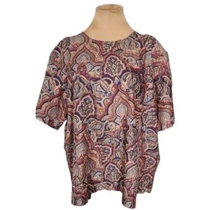 Anna & Frank 100% Silk Paisley Blouse Plus Size Short Sleeve Size Plus 24W
